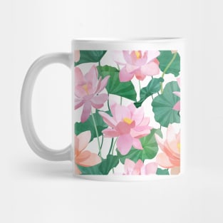 Lotus flowers and leaves watercolor illustration. Exotic spring floral print. Summer Tropical seamless pattern Mug